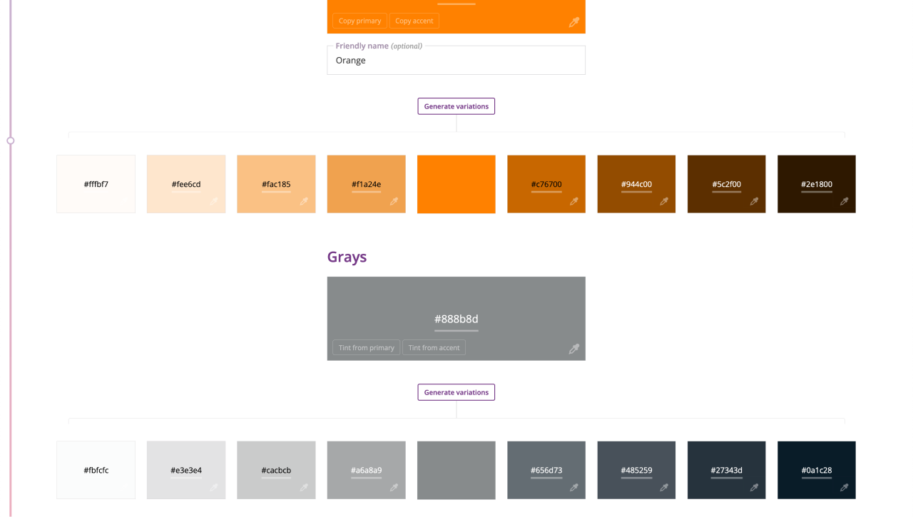 A screenshot of the builder interface, showing color selection