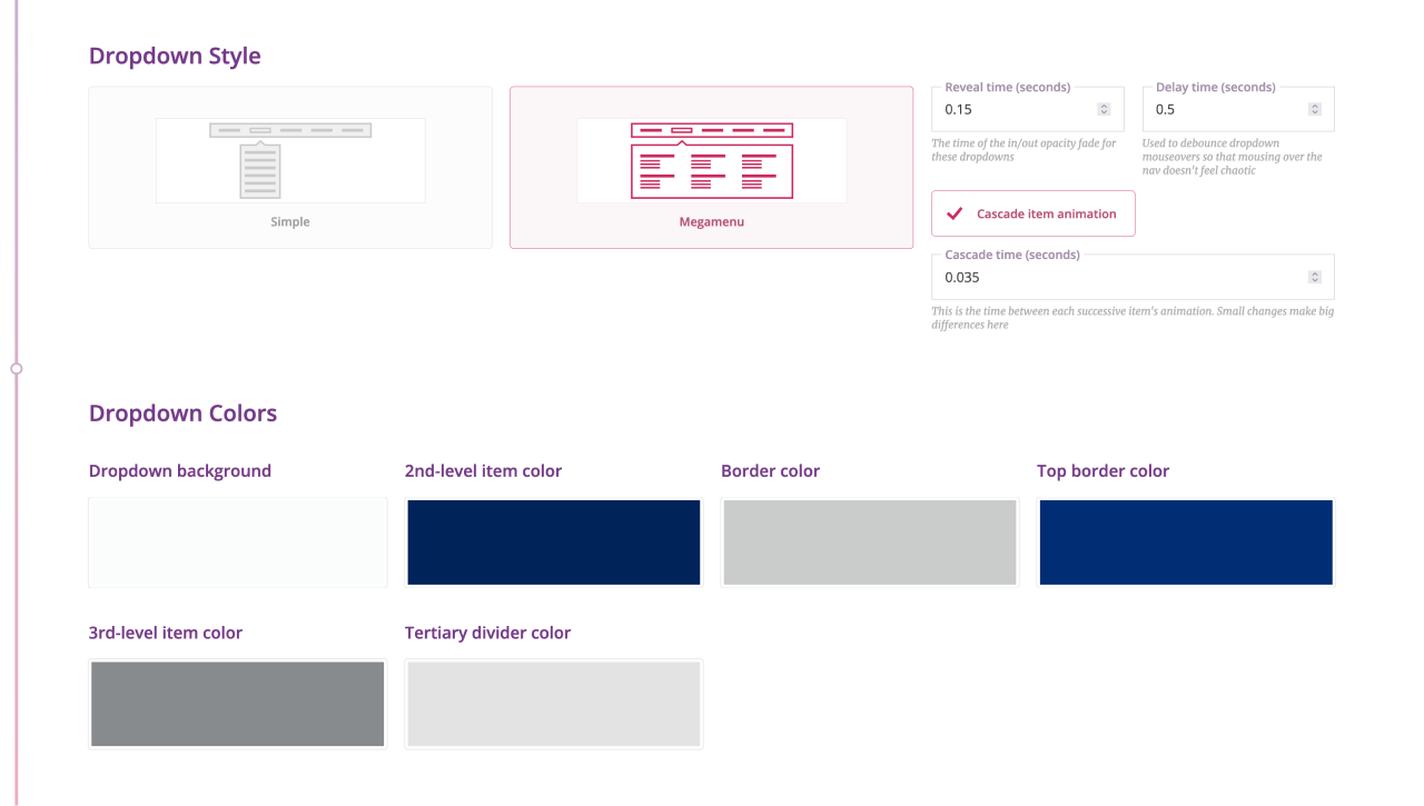 A screenshot of the builder interface, showing dropdown configuration options